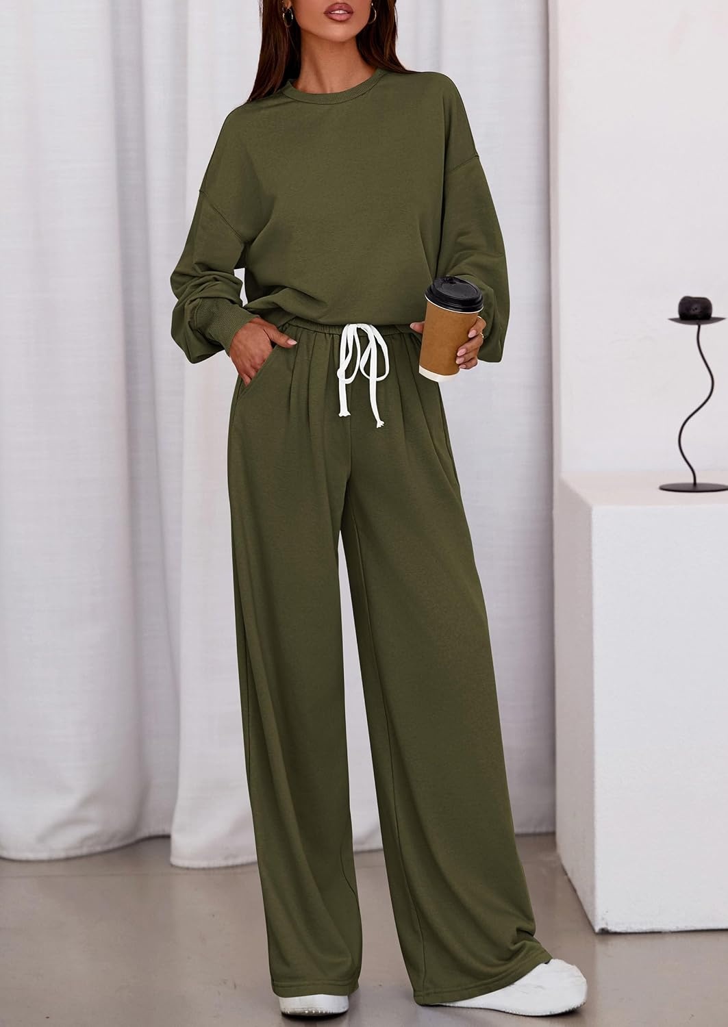 image:imagePRETTYGARDEN Womens Loose Fit Casual 2 Piece Lounge SetArmy Green