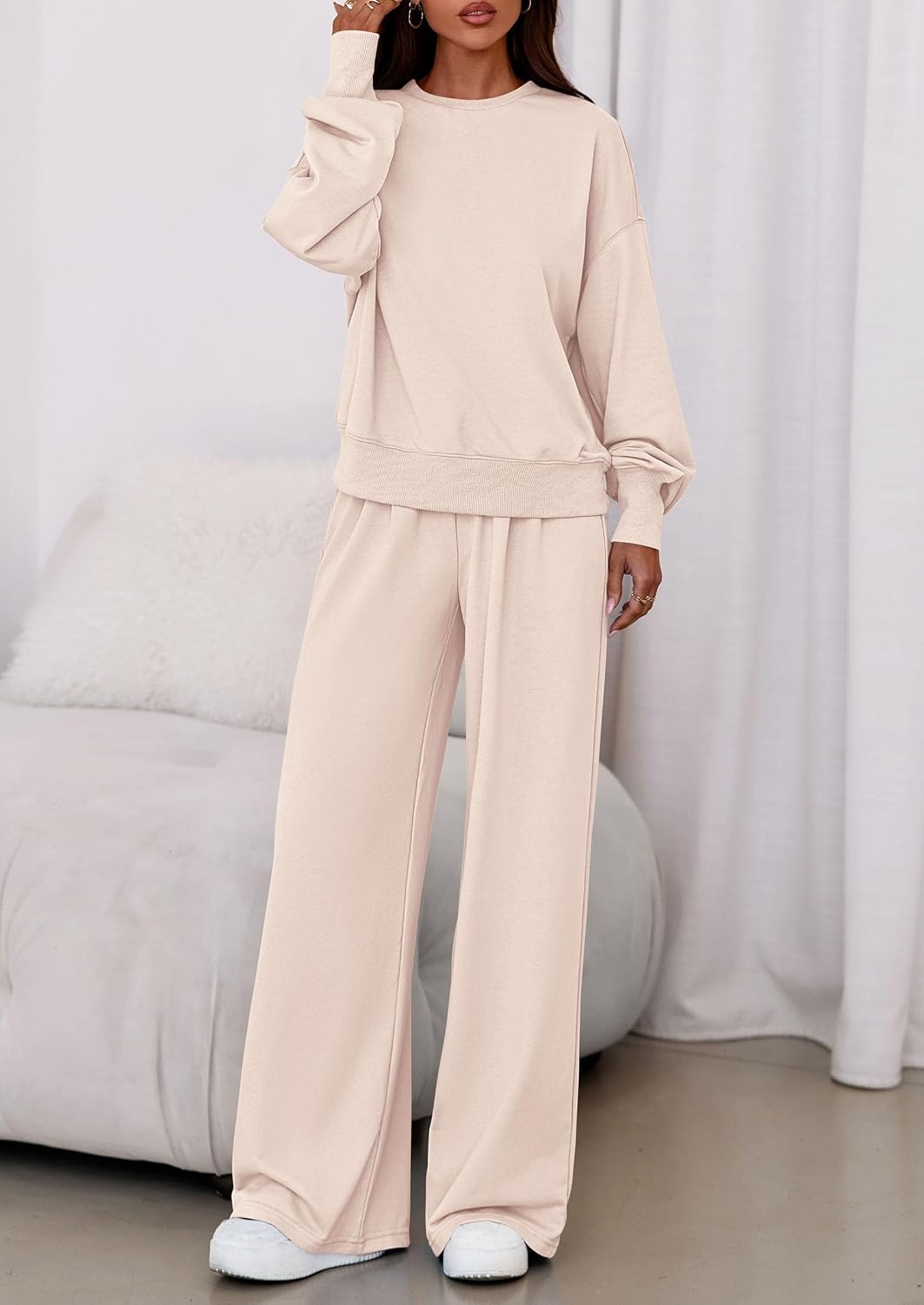 image:imagePRETTYGARDEN Womens Loose Fit Casual 2 Piece Lounge SetBeige