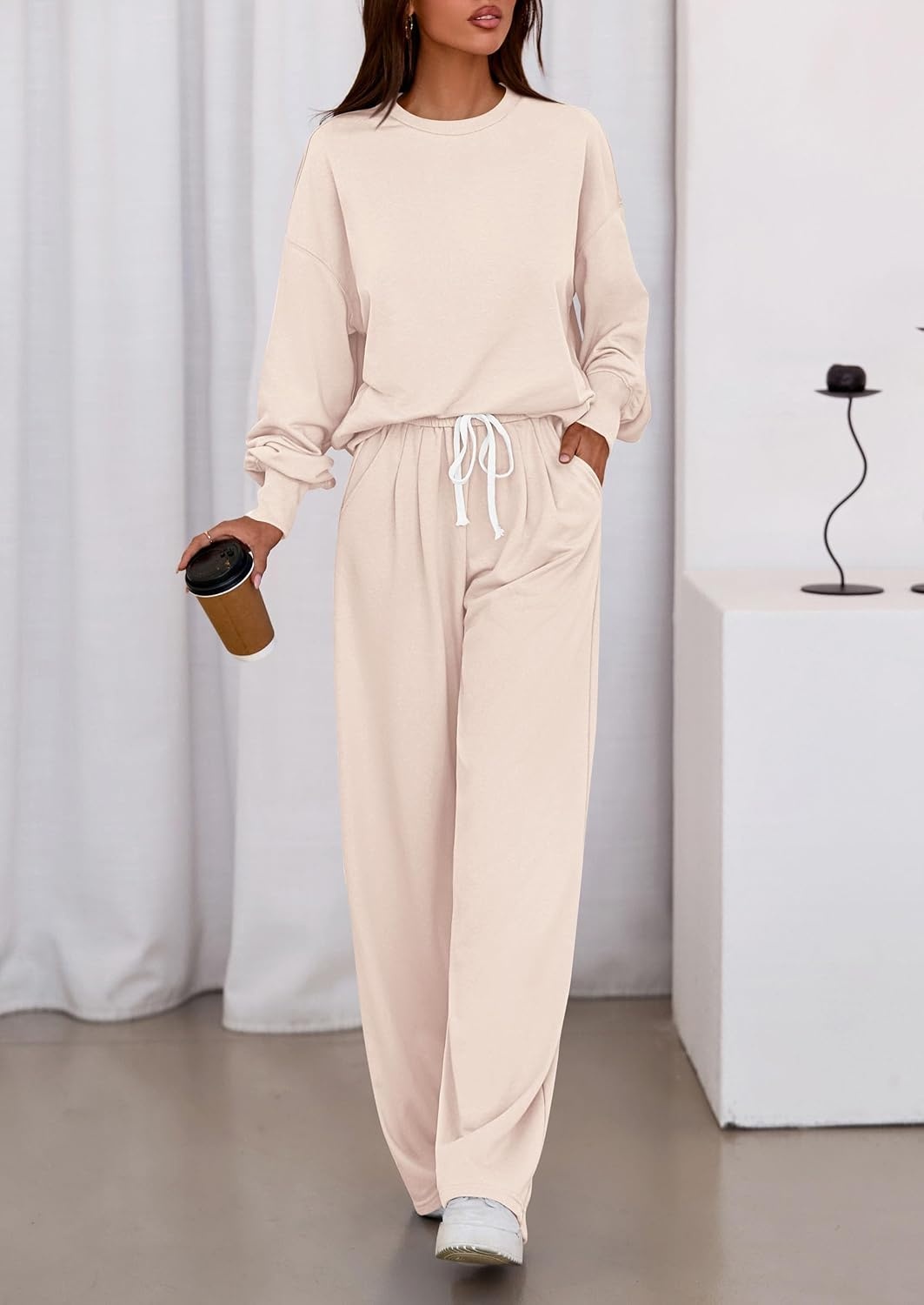image:imagePRETTYGARDEN Womens Loose Fit Casual 2 Piece Lounge SetBeige