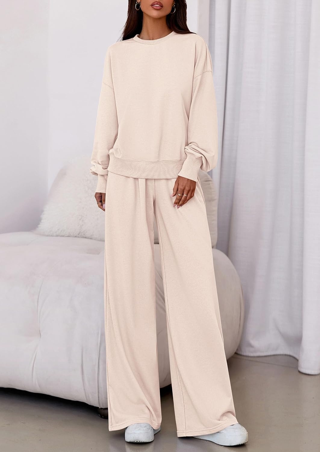 image:imagePRETTYGARDEN Womens Loose Fit Casual 2 Piece Lounge SetBeige