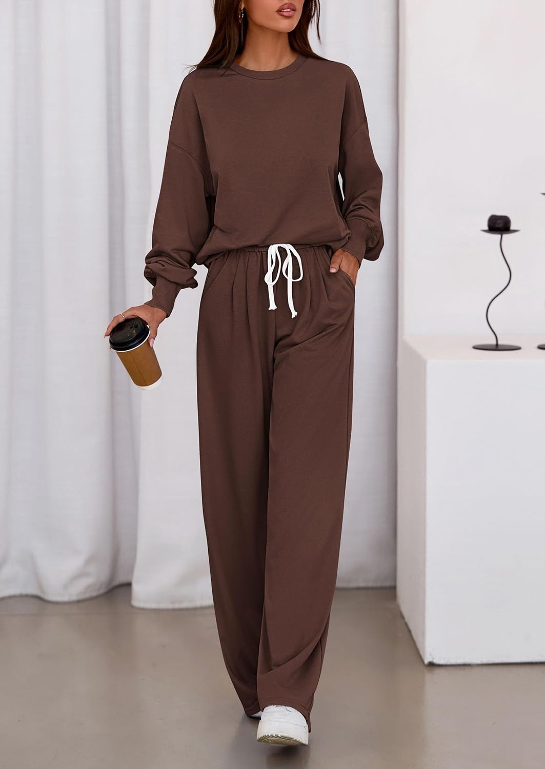 image:imagePRETTYGARDEN Womens Loose Fit Casual 2 Piece Lounge SetBrown