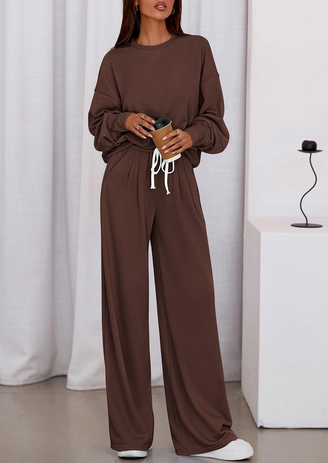 image:imagePRETTYGARDEN Womens Loose Fit Casual 2 Piece Lounge SetBrown