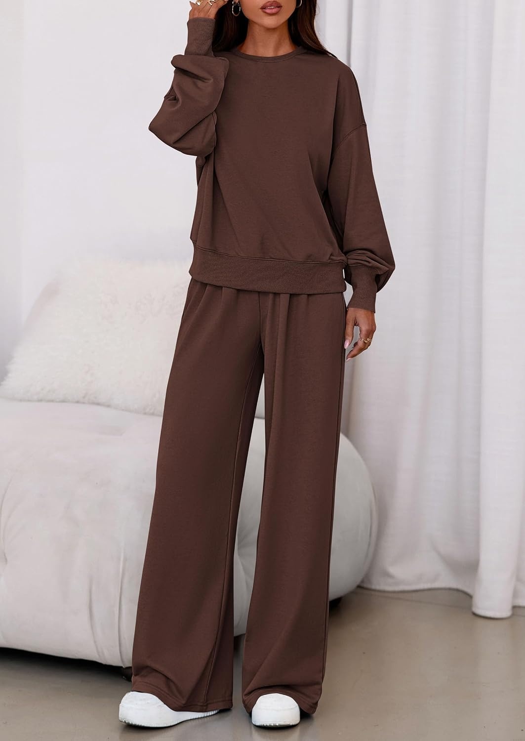 image:imagePRETTYGARDEN Womens Loose Fit Casual 2 Piece Lounge SetBrown