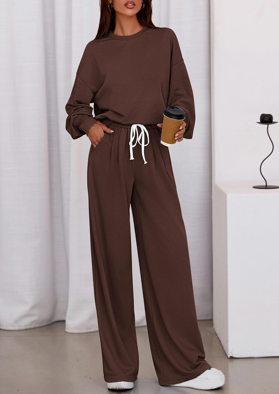 image:imagePRETTYGARDEN Womens Loose Fit Casual 2 Piece Lounge SetBrown