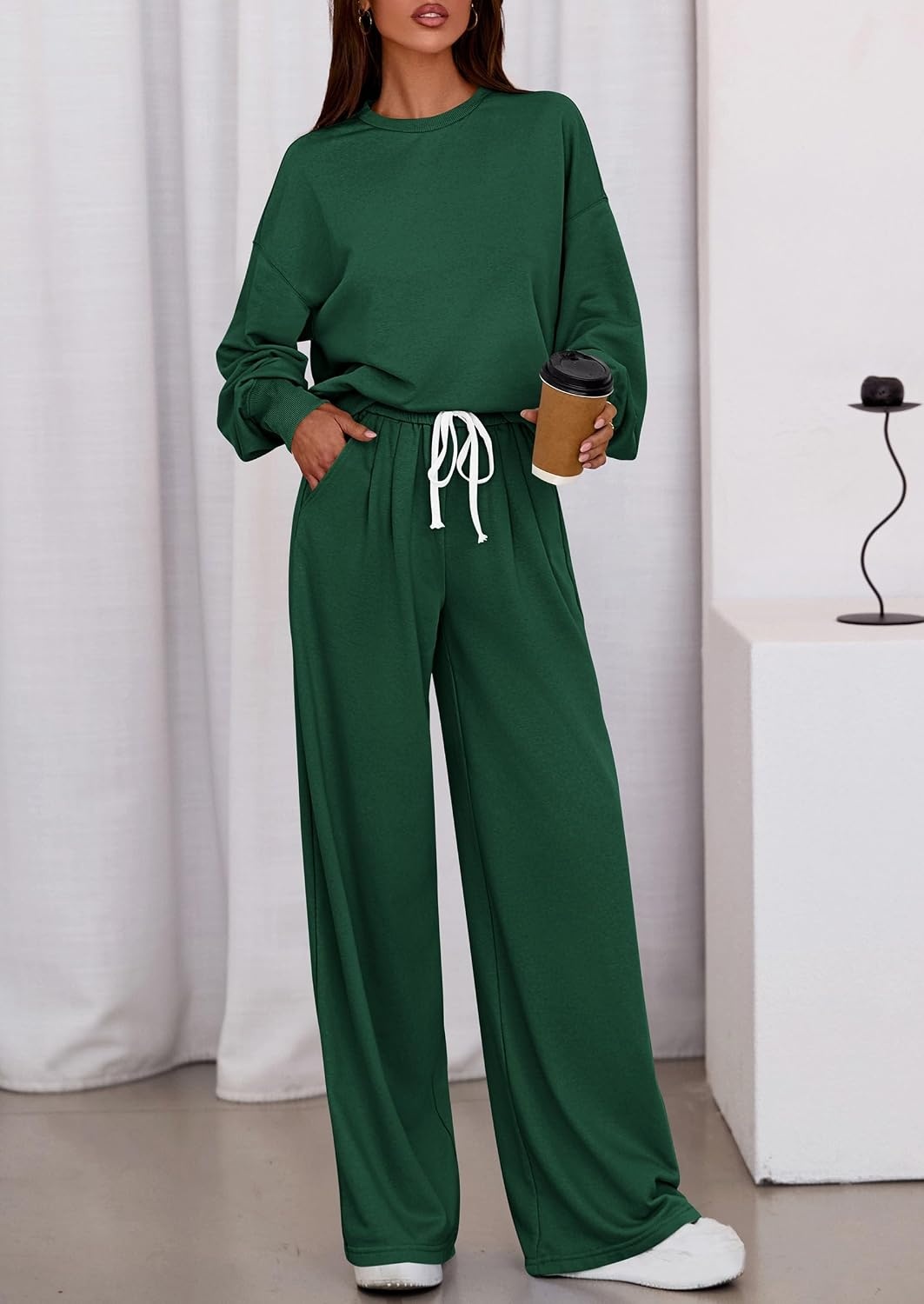 image:imagePRETTYGARDEN Womens Loose Fit Casual 2 Piece Lounge SetDark Green
