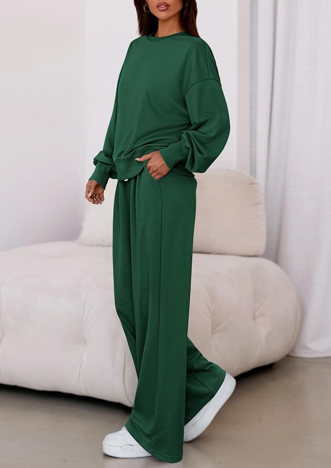 image:imagePRETTYGARDEN Womens Loose Fit Casual 2 Piece Lounge SetDark Green