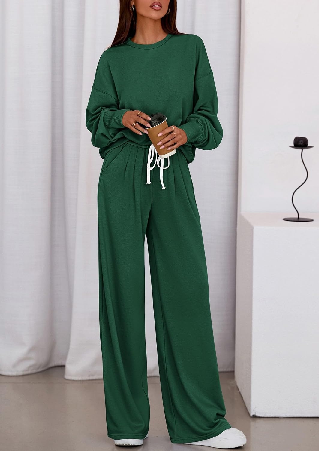 image:imagePRETTYGARDEN Womens Loose Fit Casual 2 Piece Lounge SetDark Green
