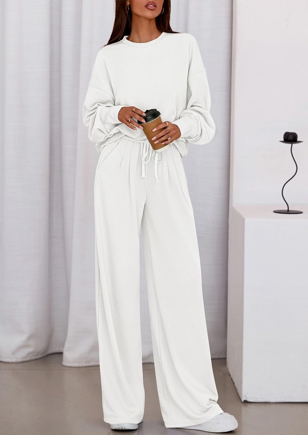 image:imagePRETTYGARDEN Womens Loose Fit Casual 2 Piece Lounge SetWhite
