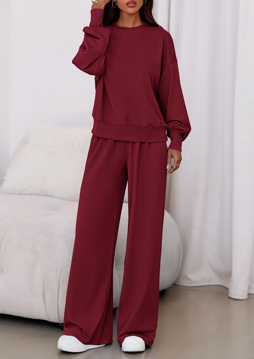 image:imagePRETTYGARDEN Womens Loose Fit Casual 2 Piece Lounge SetWine Red