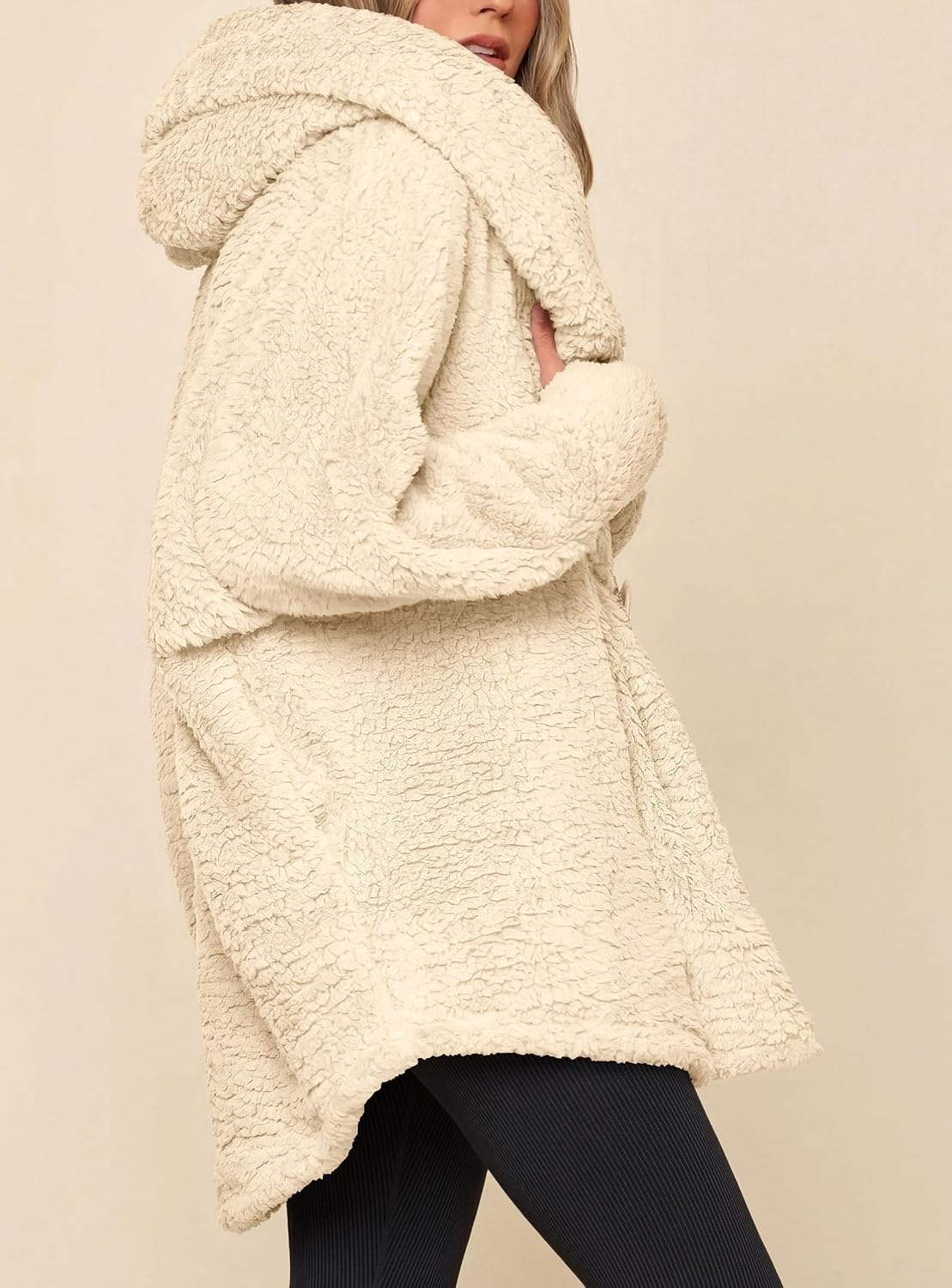 image:imagePRETTYGARDEN Womens Winter Warm Coats Hooded Faux Fur Sherpa JacketBeige
