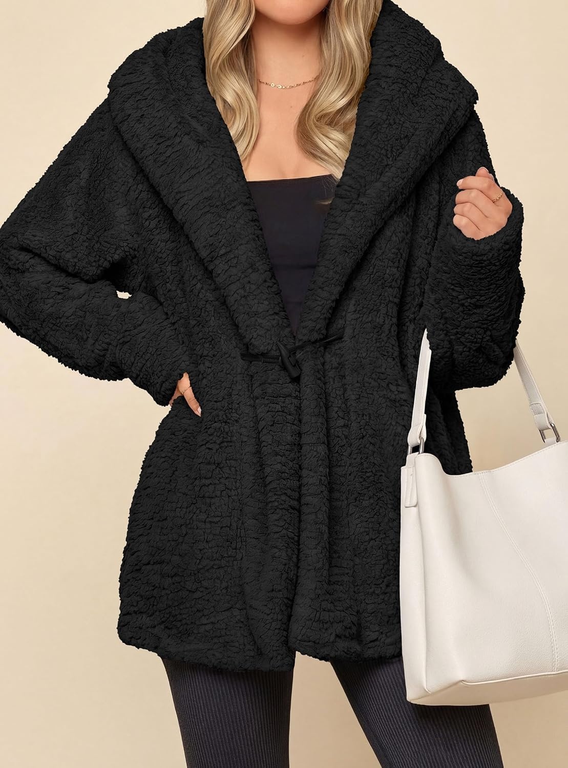image:imagePRETTYGARDEN Womens Winter Warm Coats Hooded Faux Fur Sherpa JacketBlack