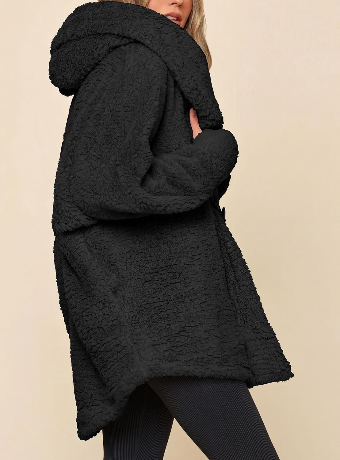 image:imagePRETTYGARDEN Womens Winter Warm Coats Hooded Faux Fur Sherpa JacketBlack