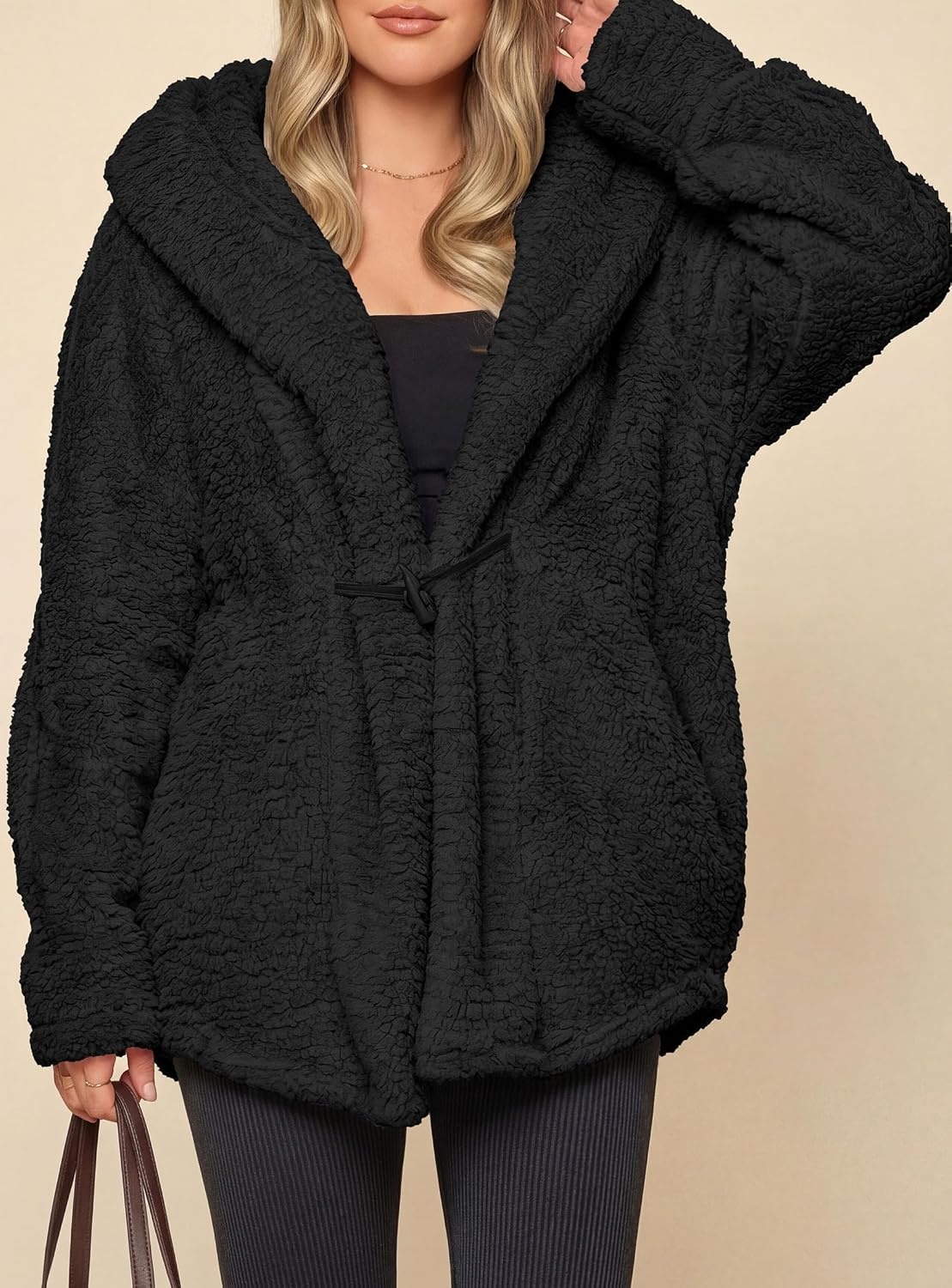 image:imagePRETTYGARDEN Womens Winter Warm Coats Hooded Faux Fur Sherpa JacketBlack