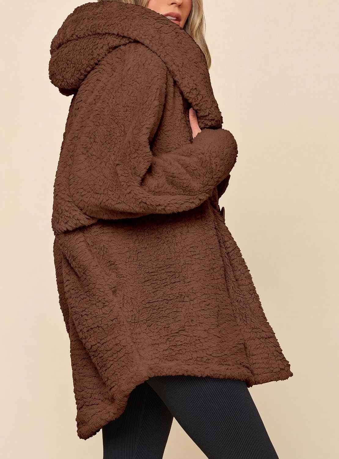 image:imagePRETTYGARDEN Womens Winter Warm Coats Hooded Faux Fur Sherpa JacketBrown