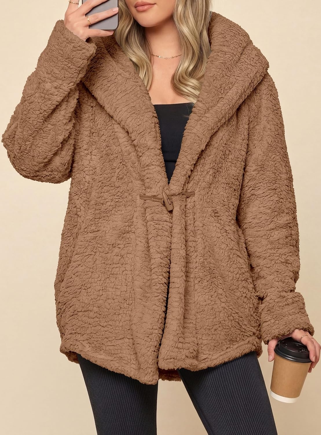 image:imagePRETTYGARDEN Womens Winter Warm Coats Hooded Faux Fur Sherpa JacketCamel