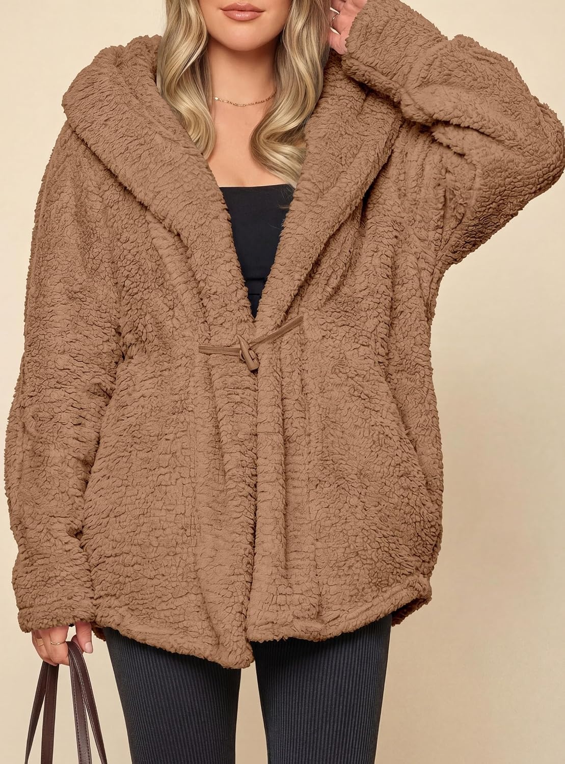 image:imagePRETTYGARDEN Womens Winter Warm Coats Hooded Faux Fur Sherpa JacketCamel