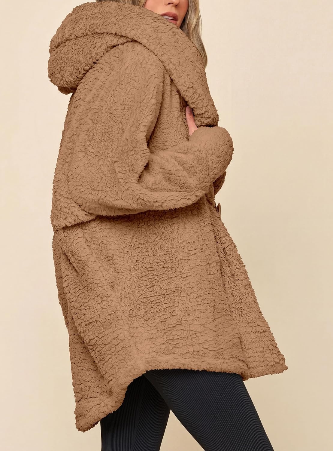 image:imagePRETTYGARDEN Womens Winter Warm Coats Hooded Faux Fur Sherpa JacketCamel