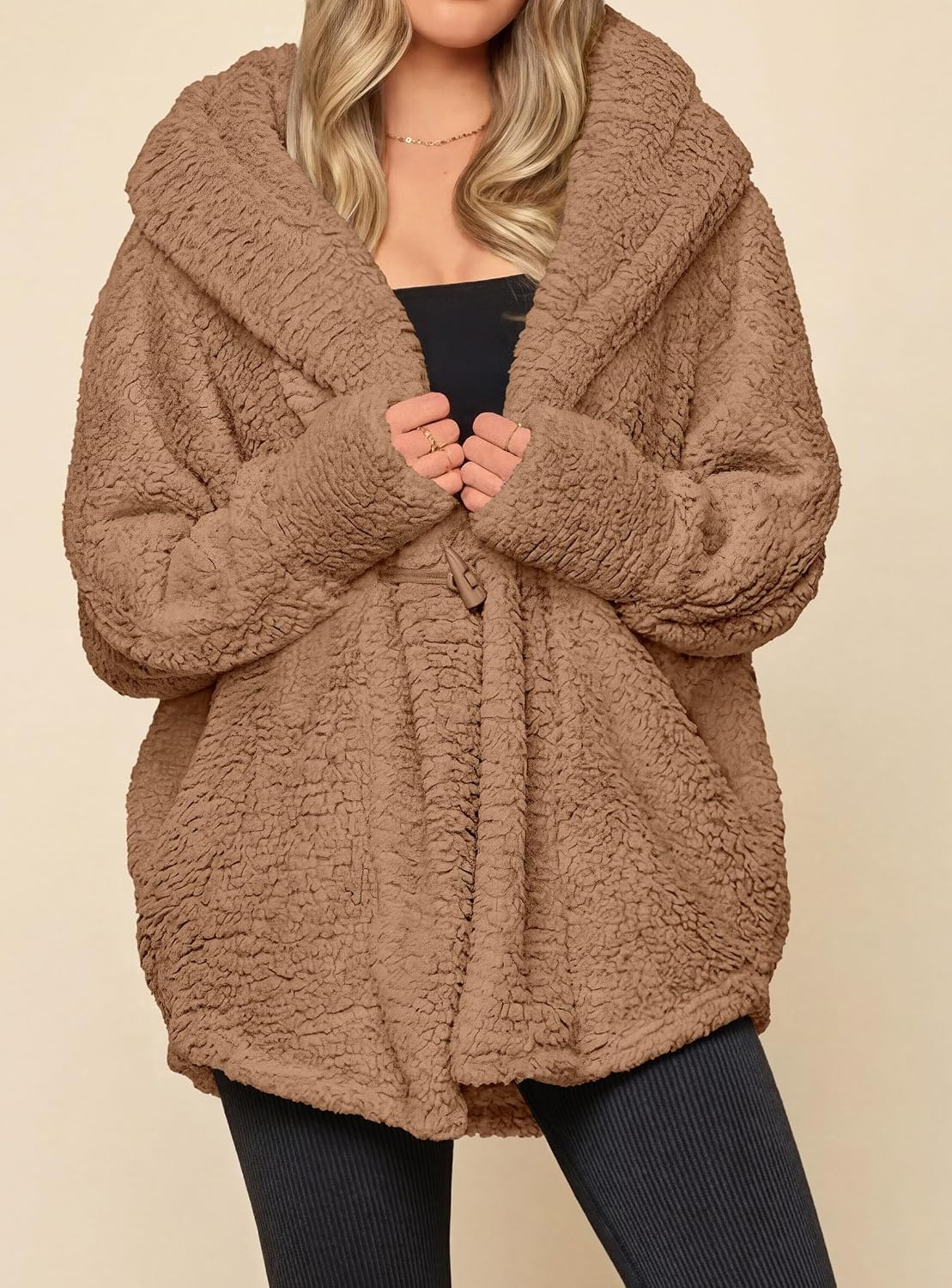 image:imagePRETTYGARDEN Womens Winter Warm Coats Hooded Faux Fur Sherpa JacketCamel