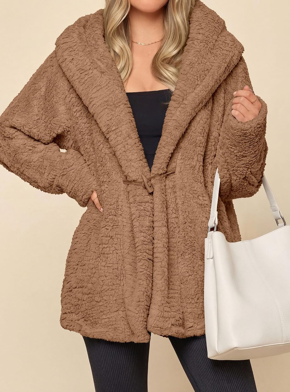 image:imagePRETTYGARDEN Womens Winter Warm Coats Hooded Faux Fur Sherpa JacketCamel