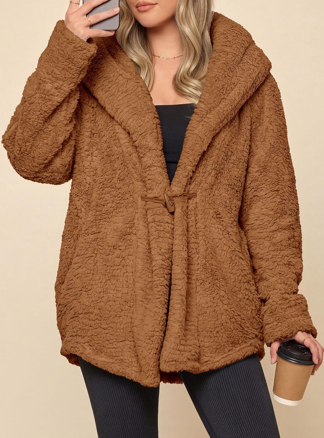 image:imagePRETTYGARDEN Womens Winter Warm Coats Hooded Faux Fur Sherpa JacketGolden Camel