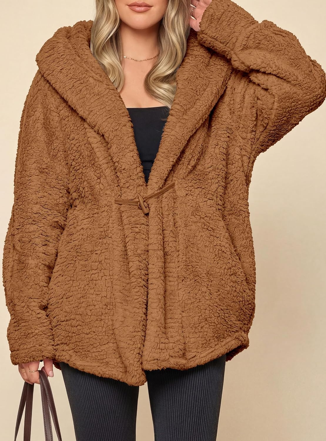 image:imagePRETTYGARDEN Womens Winter Warm Coats Hooded Faux Fur Sherpa JacketGolden Camel