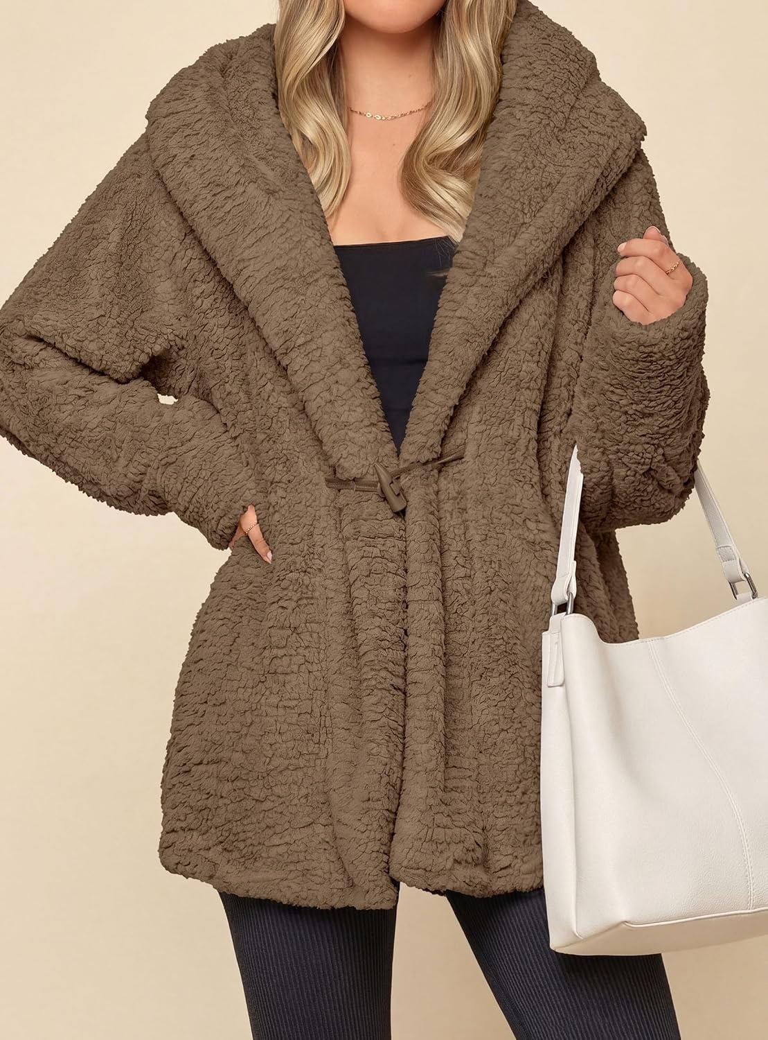 image:imagePRETTYGARDEN Womens Winter Warm Coats Hooded Faux Fur Sherpa JacketKhaki