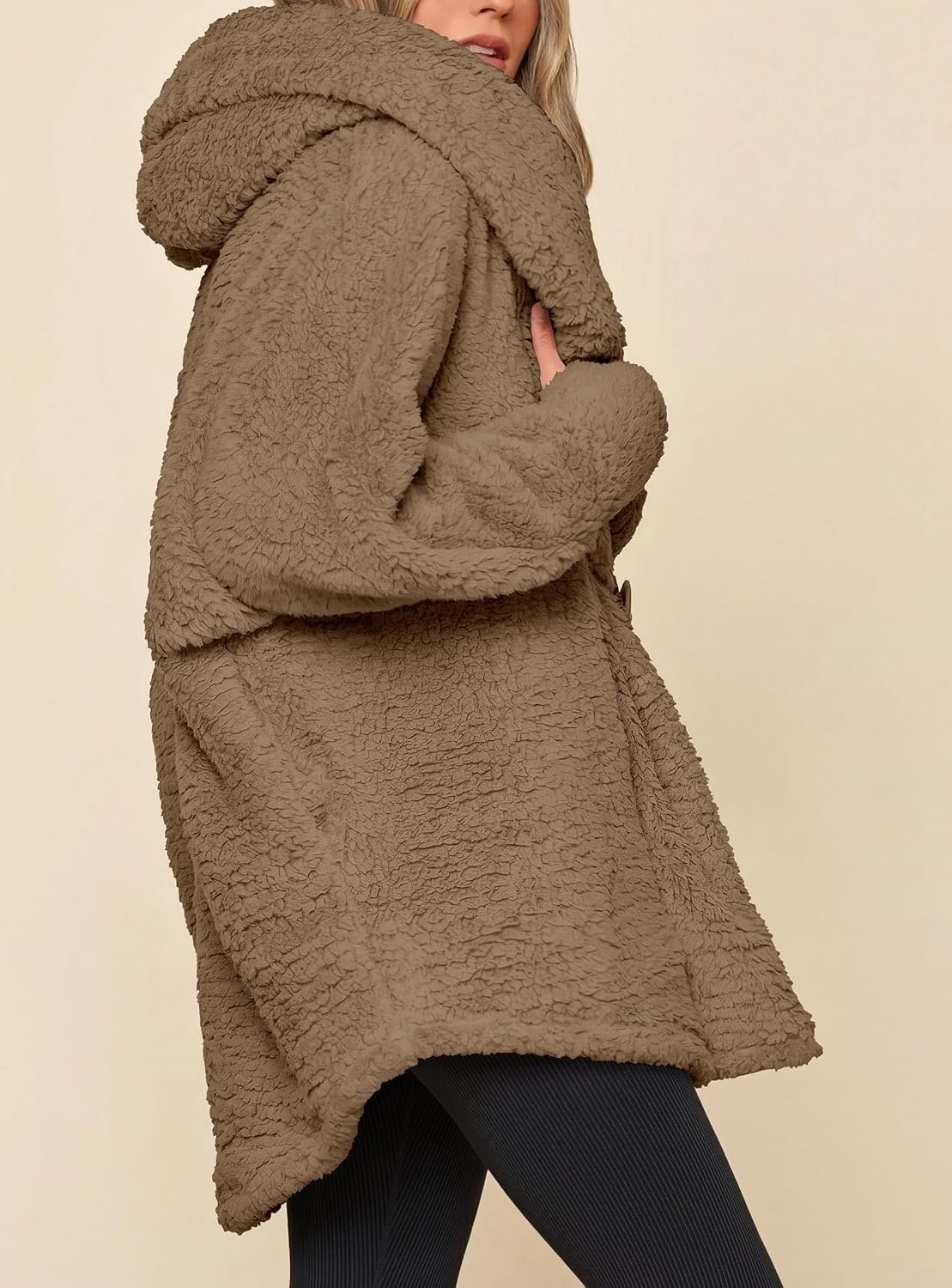 image:imagePRETTYGARDEN Womens Winter Warm Coats Hooded Faux Fur Sherpa JacketKhaki
