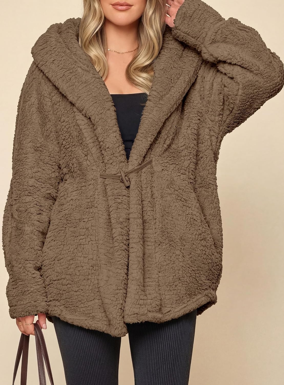 image:imagePRETTYGARDEN Womens Winter Warm Coats Hooded Faux Fur Sherpa JacketKhaki