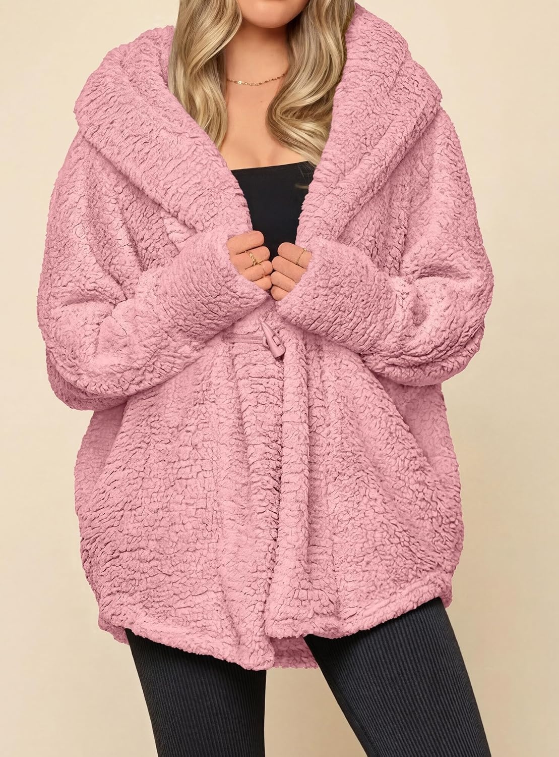 image:imagePRETTYGARDEN Womens Winter Warm Coats Hooded Faux Fur Sherpa JacketPink