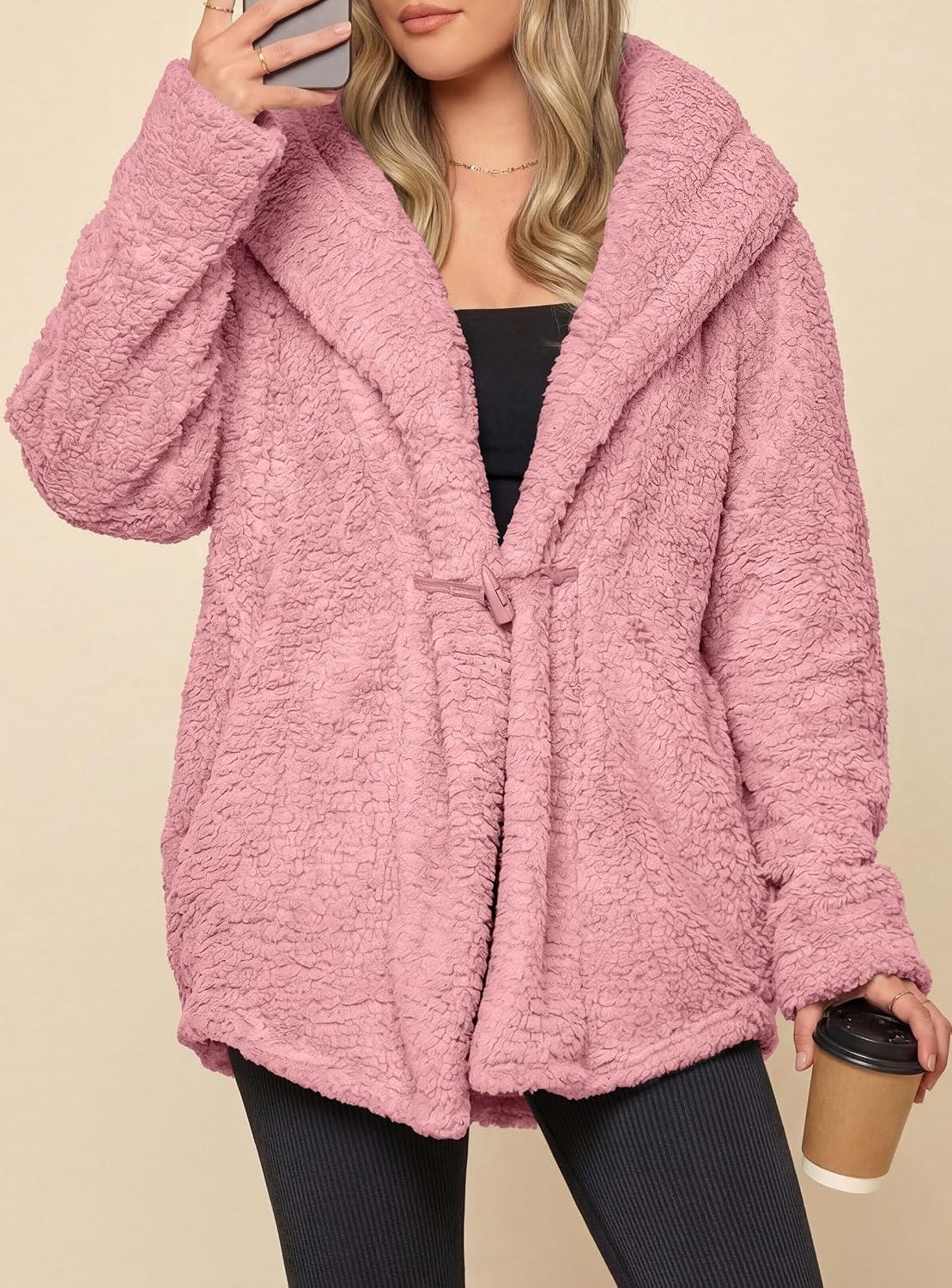 image:imagePRETTYGARDEN Womens Winter Warm Coats Hooded Faux Fur Sherpa JacketPink