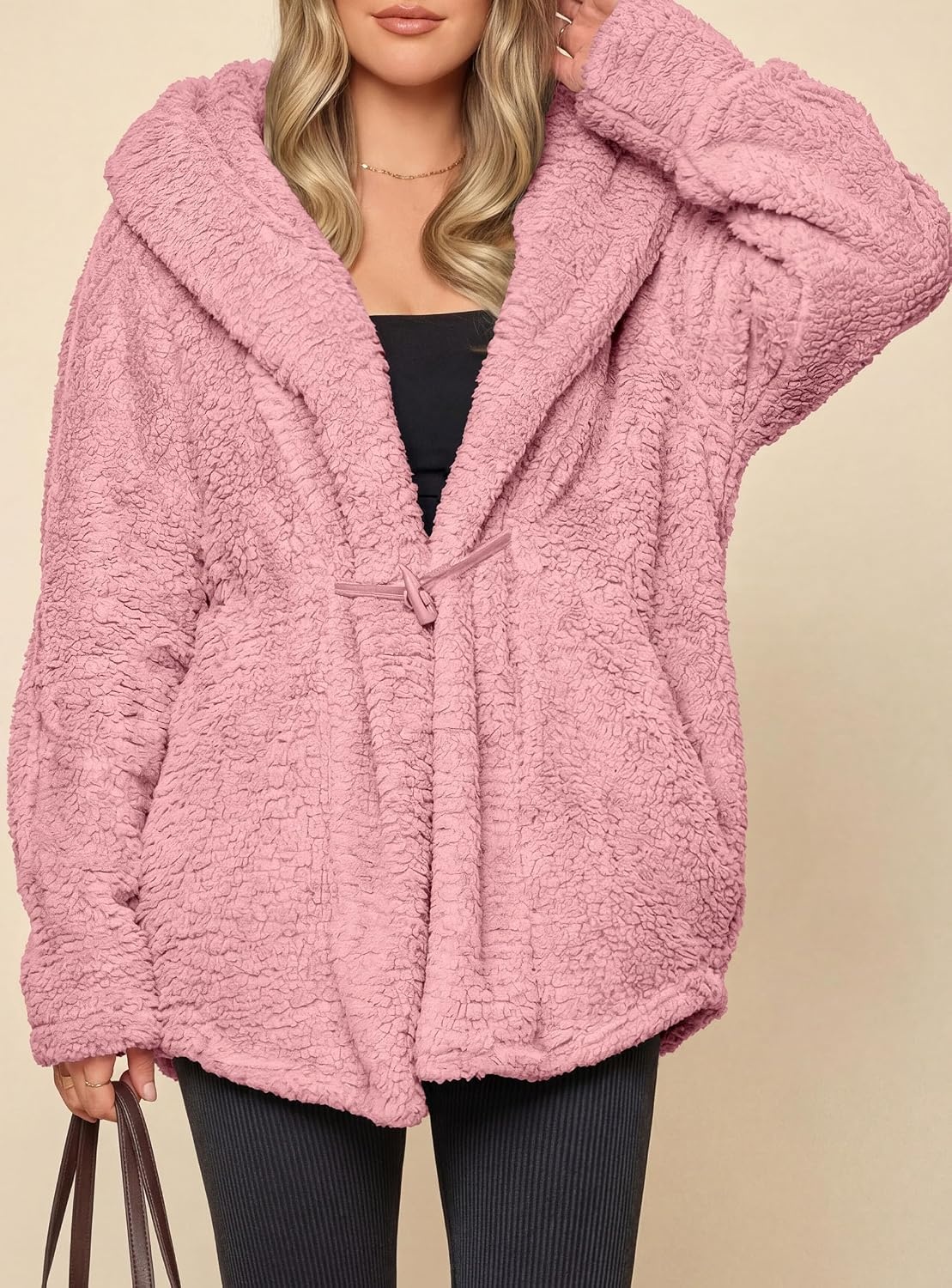 image:imagePRETTYGARDEN Womens Winter Warm Coats Hooded Faux Fur Sherpa JacketPink