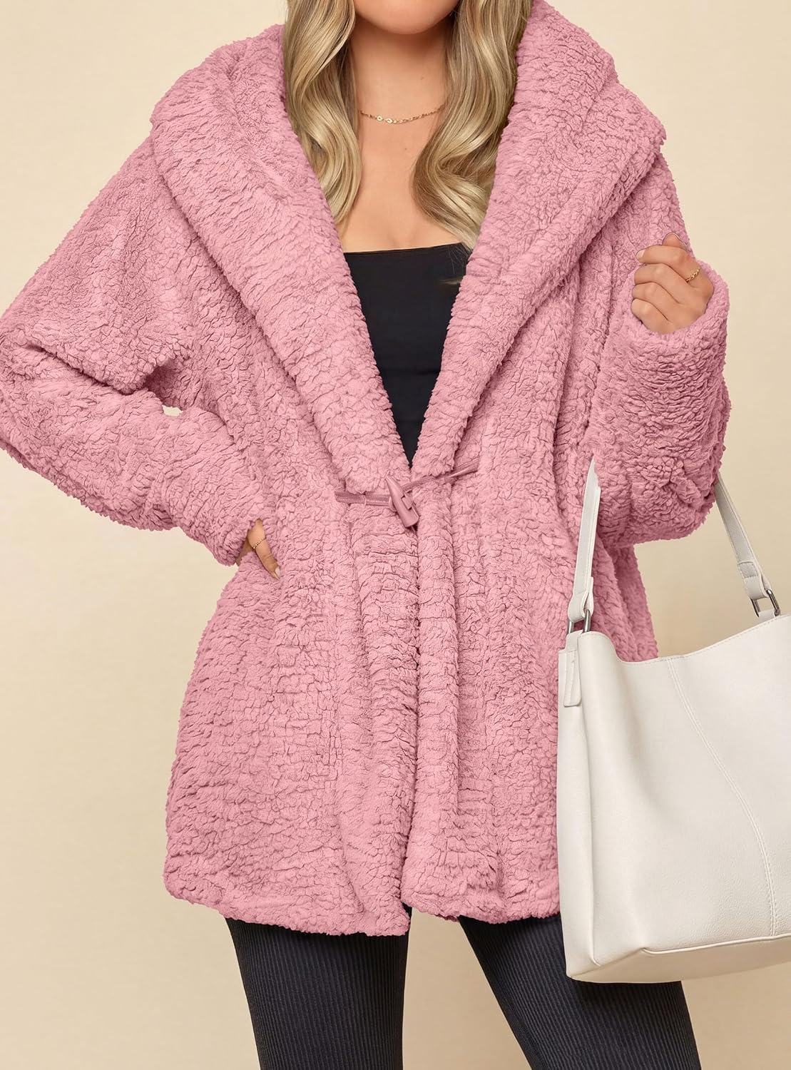 image:imagePRETTYGARDEN Womens Winter Warm Coats Hooded Faux Fur Sherpa JacketPink