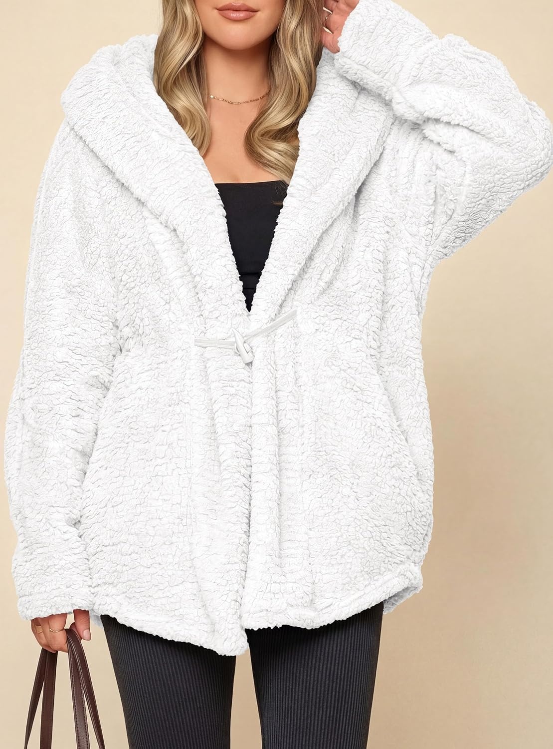 image:imagePRETTYGARDEN Womens Winter Warm Coats Hooded Faux Fur Sherpa JacketWhite