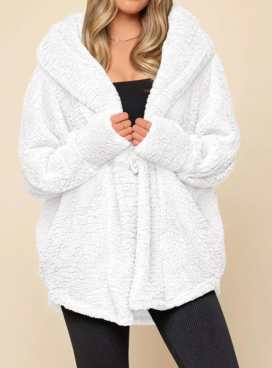 image:imagePRETTYGARDEN Womens Winter Warm Coats Hooded Faux Fur Sherpa JacketWhite