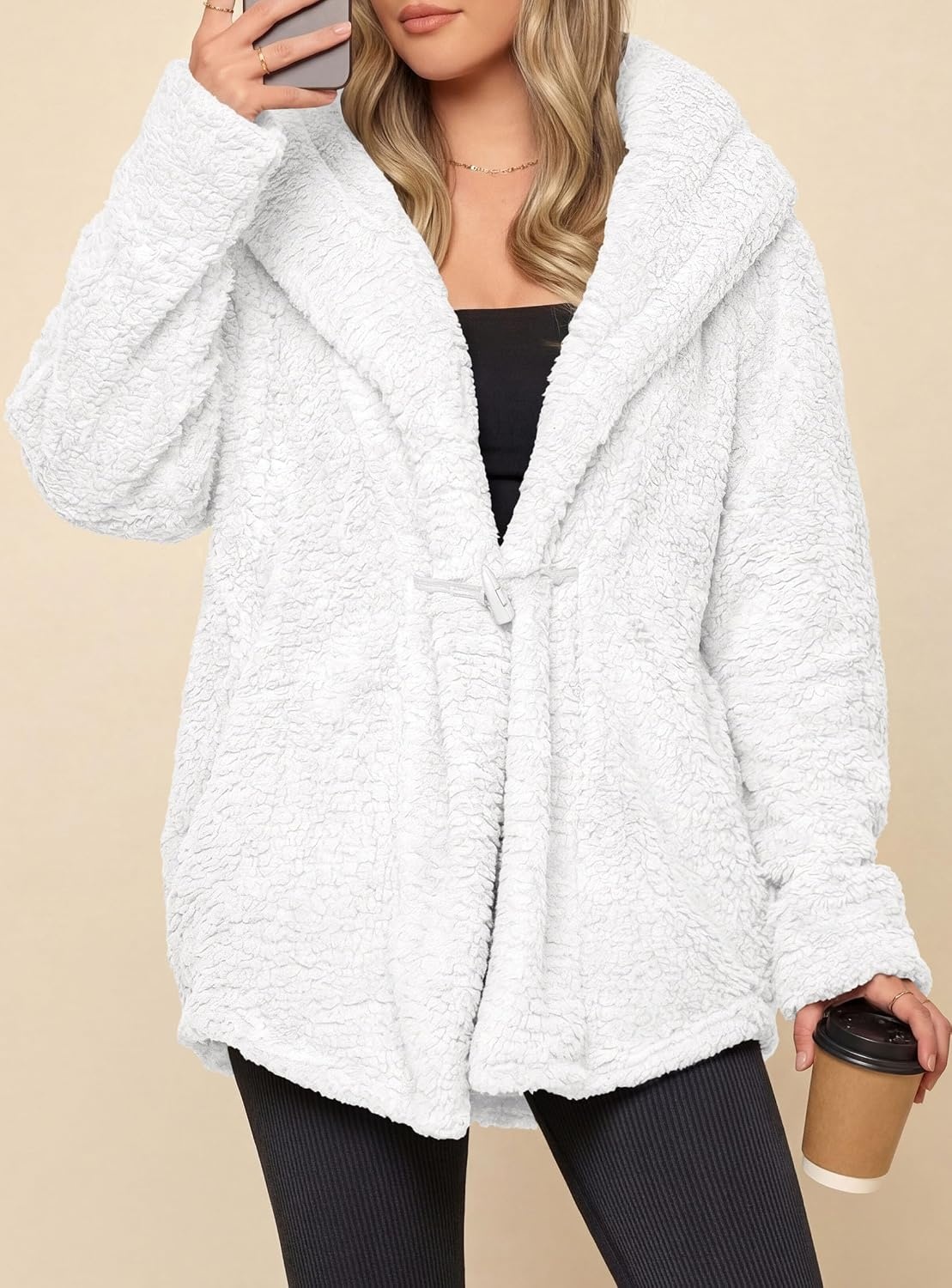 image:imagePRETTYGARDEN Womens Winter Warm Coats Hooded Faux Fur Sherpa JacketWhite
