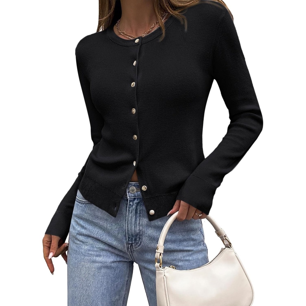 image:imagePRETTYGARDEN Fall Fitted Cardigan Sweaters for Women Button DownBlack
