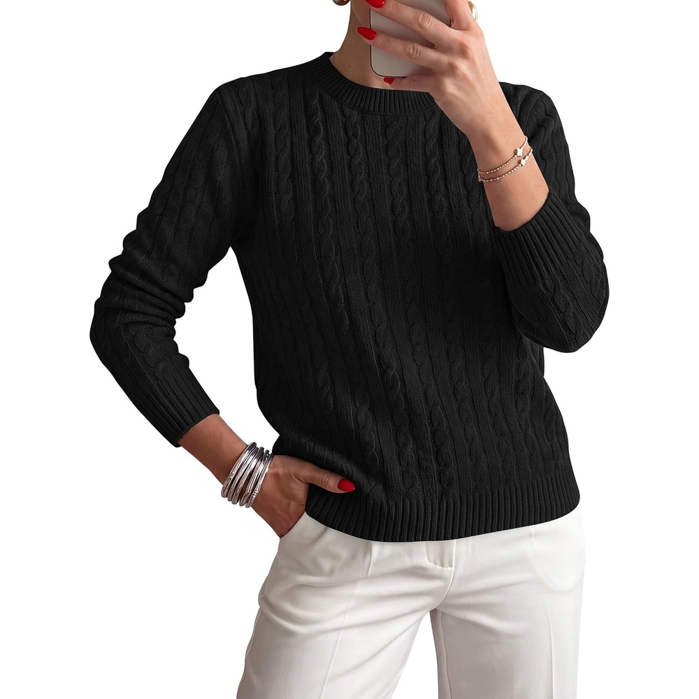 image:imagePRETTYGARDEN Womens Cable Knit Sweaters Long Sleeve Pullover Fall OutfitsBlack