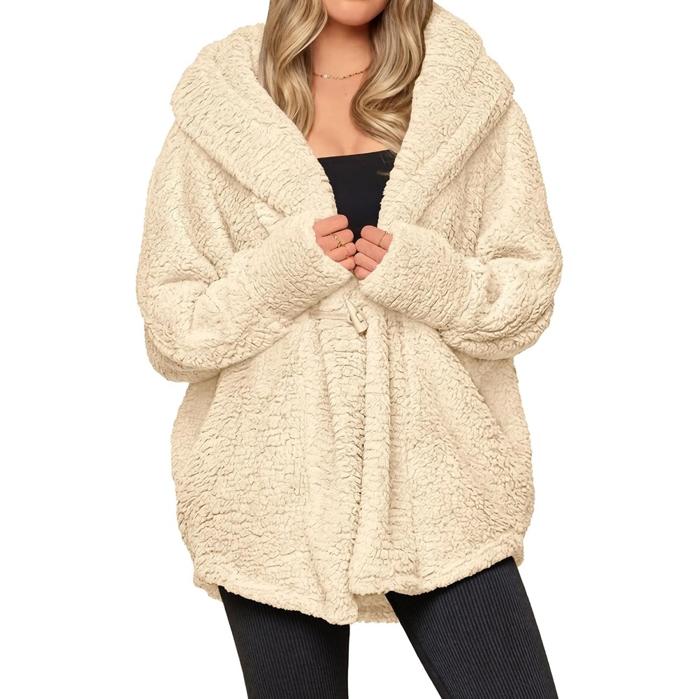image:imagePRETTYGARDEN Womens Winter Warm Coats Hooded Faux Fur Sherpa JacketBeige
