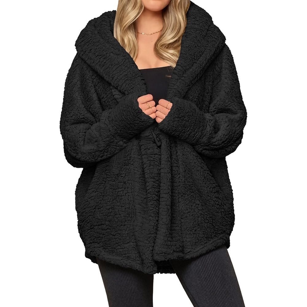 image:imagePRETTYGARDEN Womens Winter Warm Coats Hooded Faux Fur Sherpa JacketBlack