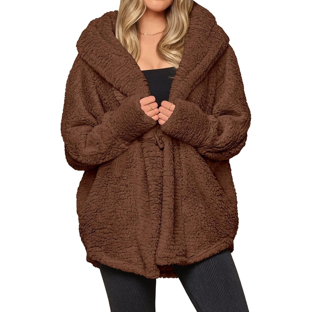 image:imagePRETTYGARDEN Womens Winter Warm Coats Hooded Faux Fur Sherpa JacketBrown