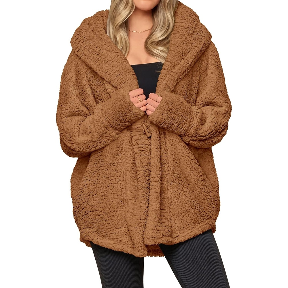 image:imagePRETTYGARDEN Womens Winter Warm Coats Hooded Faux Fur Sherpa JacketGolden Camel