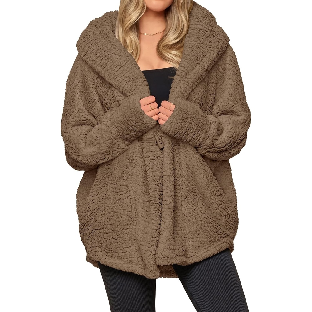 image:imagePRETTYGARDEN Womens Winter Warm Coats Hooded Faux Fur Sherpa JacketKhaki