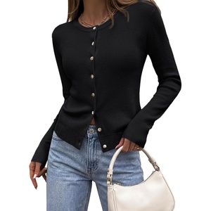 PRETTYGARDEN Fall Fitted Cardigan Sweaters for Women Button Down(Black)