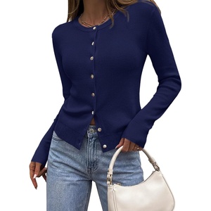 PRETTYGARDEN Fall Fitted Cardigan Sweaters for Women Button Down(Navy Blue)