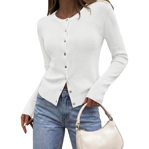 PRETTYGARDEN Fall Fitted Cardigan Sweaters for Women Button Down(White)