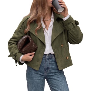 PRETTYGARDEN Women Faux Suede Double Breasted Trench Coat Cropped Jackets(Army Green)