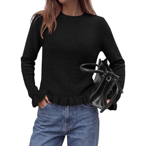 PRETTYGARDEN Women’s Ruffle Sweaters Fall Fashion Cozy Knit Pullover(Black)