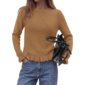 PRETTYGARDEN Women’s Ruffle Sweaters Fall Fashion Cozy Knit Pullover(Khaki)