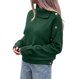 PRETTYGARDEN Womens Turtleneck Sweater Pullover Side Button Fall Clothes(Dark Green)