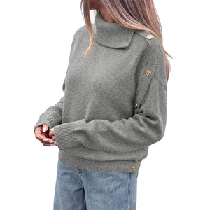 PRETTYGARDEN Womens Turtleneck Sweater Pullover Side Button Fall Clothes(Grey)